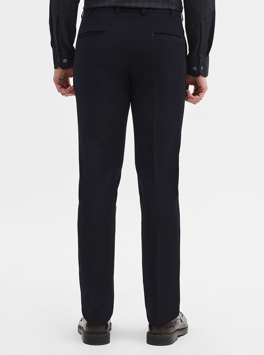 Navy Blue Solid Slim Fit Formal Trouser | Wyre