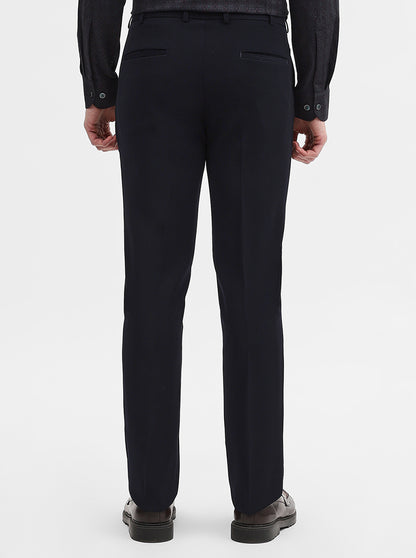 Navy Blue Solid Slim Fit Formal Trouser | Wyre