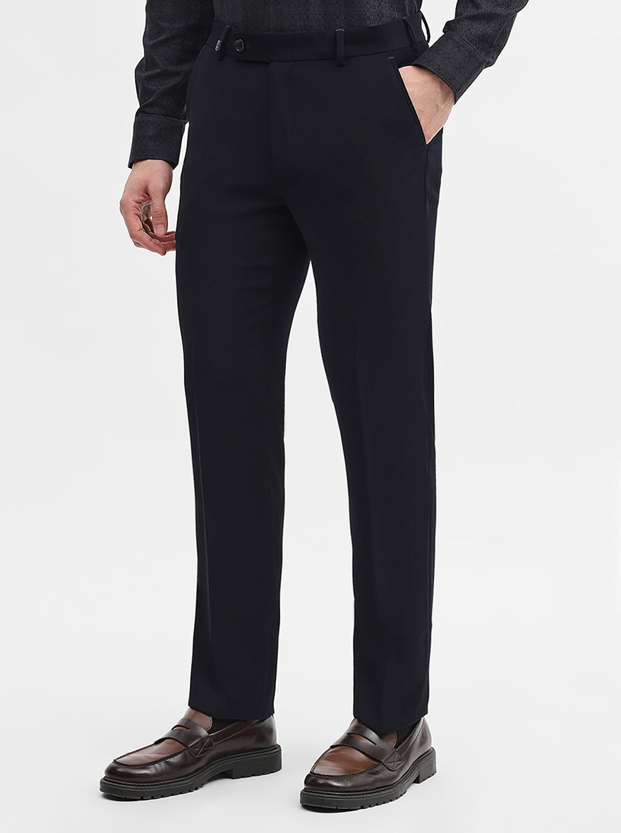 Navy Blue Solid Slim Fit Formal Trouser | Wyre