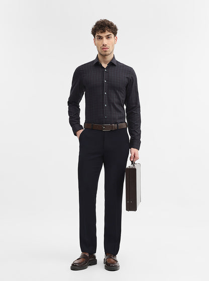 Navy Blue Solid Slim Fit Formal Trouser | Wyre