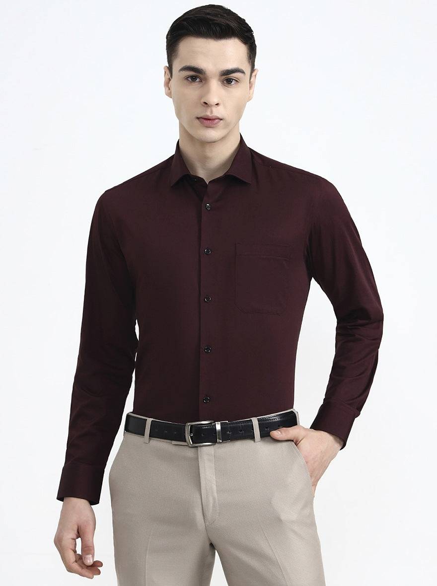 Maroon Solid Slim Fit Formal Shirt | Greenfibre