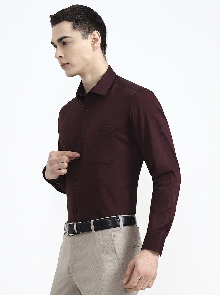 Maroon Solid Slim Fit Formal Shirt | Greenfibre