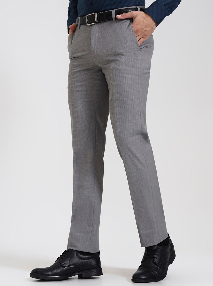 Light Grey Solid Slim Fit Formal Trouser | JadeBlue Super Luxe