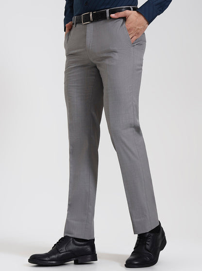 Light Grey Solid Slim Fit Formal Trouser | JadeBlue Super Luxe