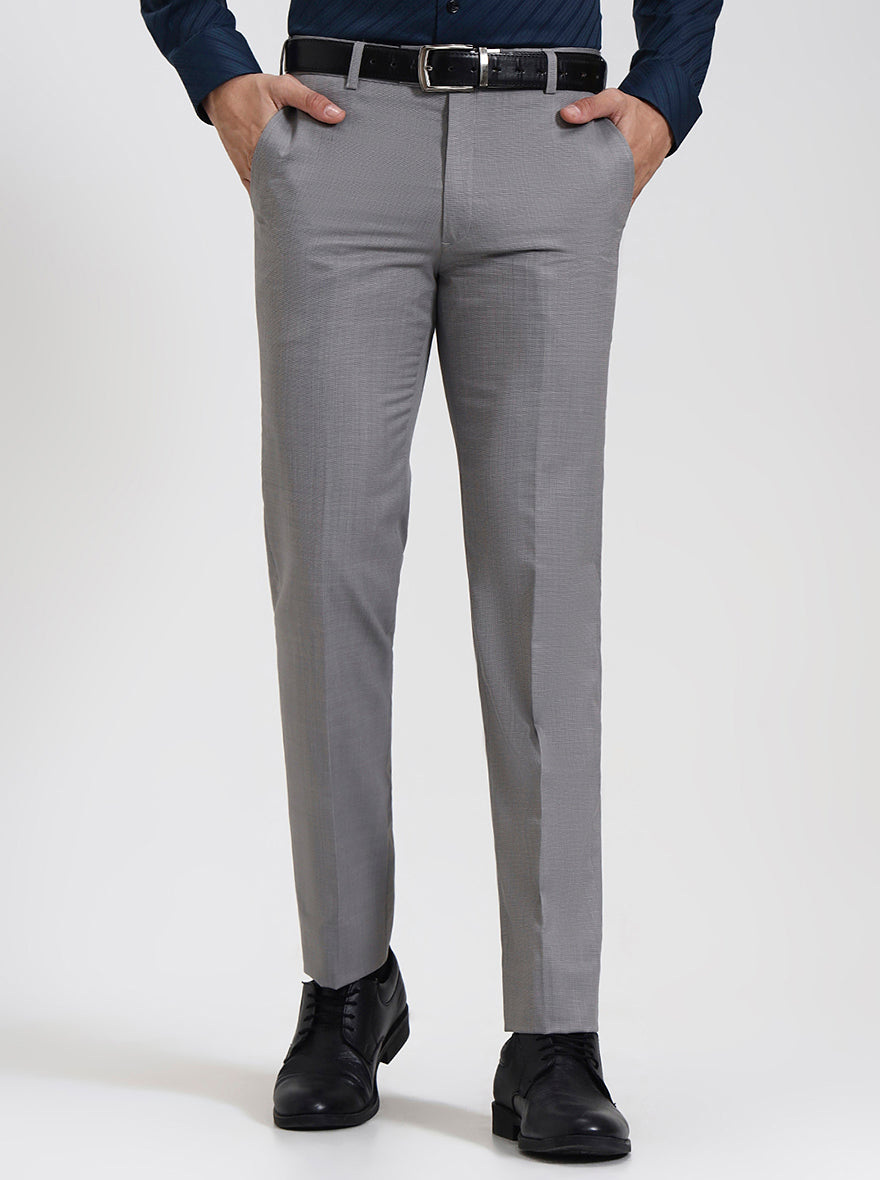 Light Grey Solid Slim Fit Formal Trouser | JadeBlue Super Luxe