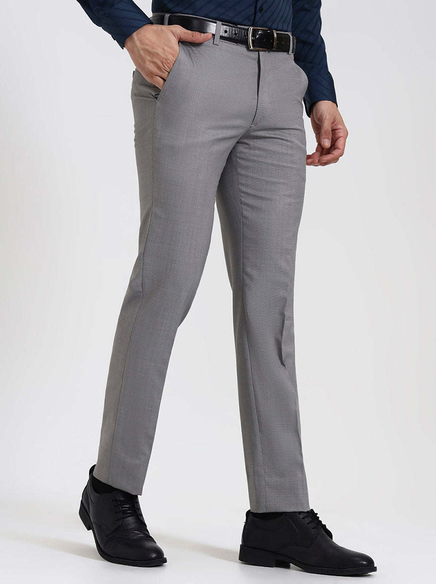 Light Grey Solid Slim Fit Formal Trouser | JadeBlue Super Luxe