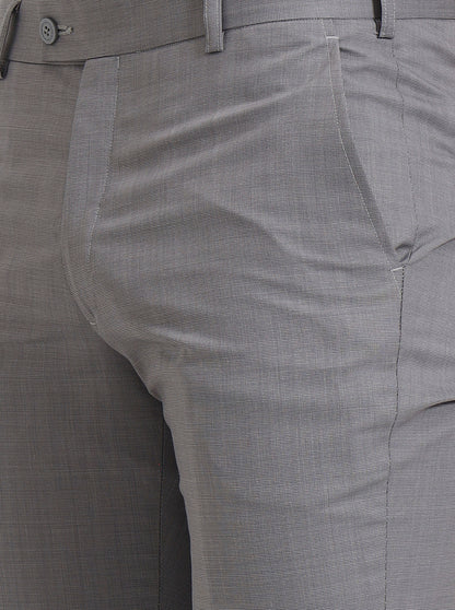 Light Grey Solid Slim Fit Formal Trouser | JadeBlue Super Luxe