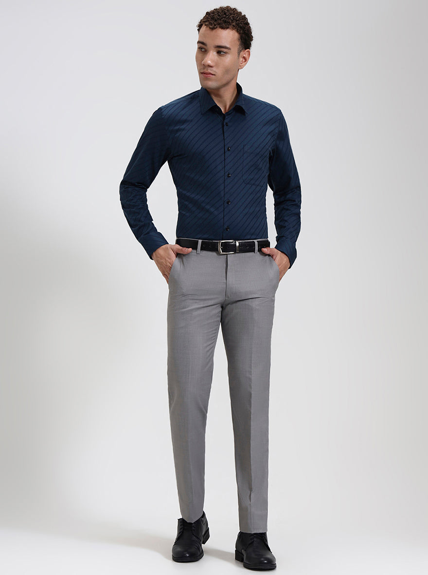 Light Grey Solid Slim Fit Formal Trouser | JadeBlue Super Luxe