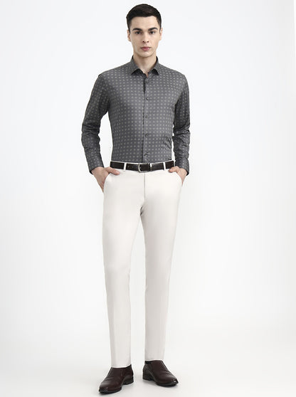 Dark Grey Printed Slim Fit Party Wear Shirt | Greenfibre