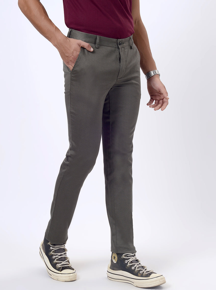 Olive Green Printed Uno Fit Casual Trouser | JadeBlue