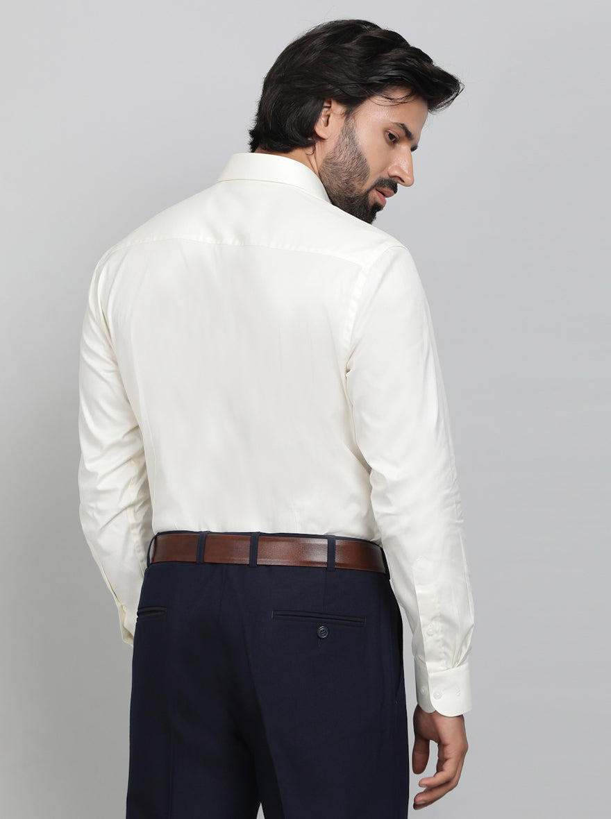 Cream Solid Slim Fit Formal Shirt | Metal