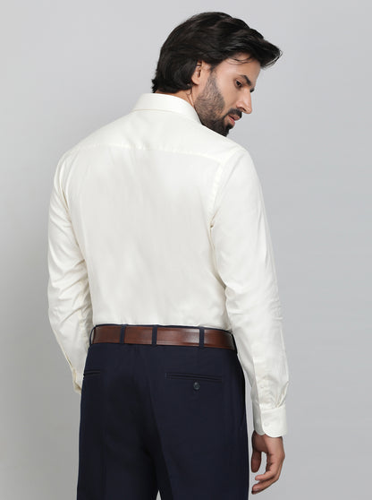 Cream Solid Slim Fit Formal Shirt | Metal