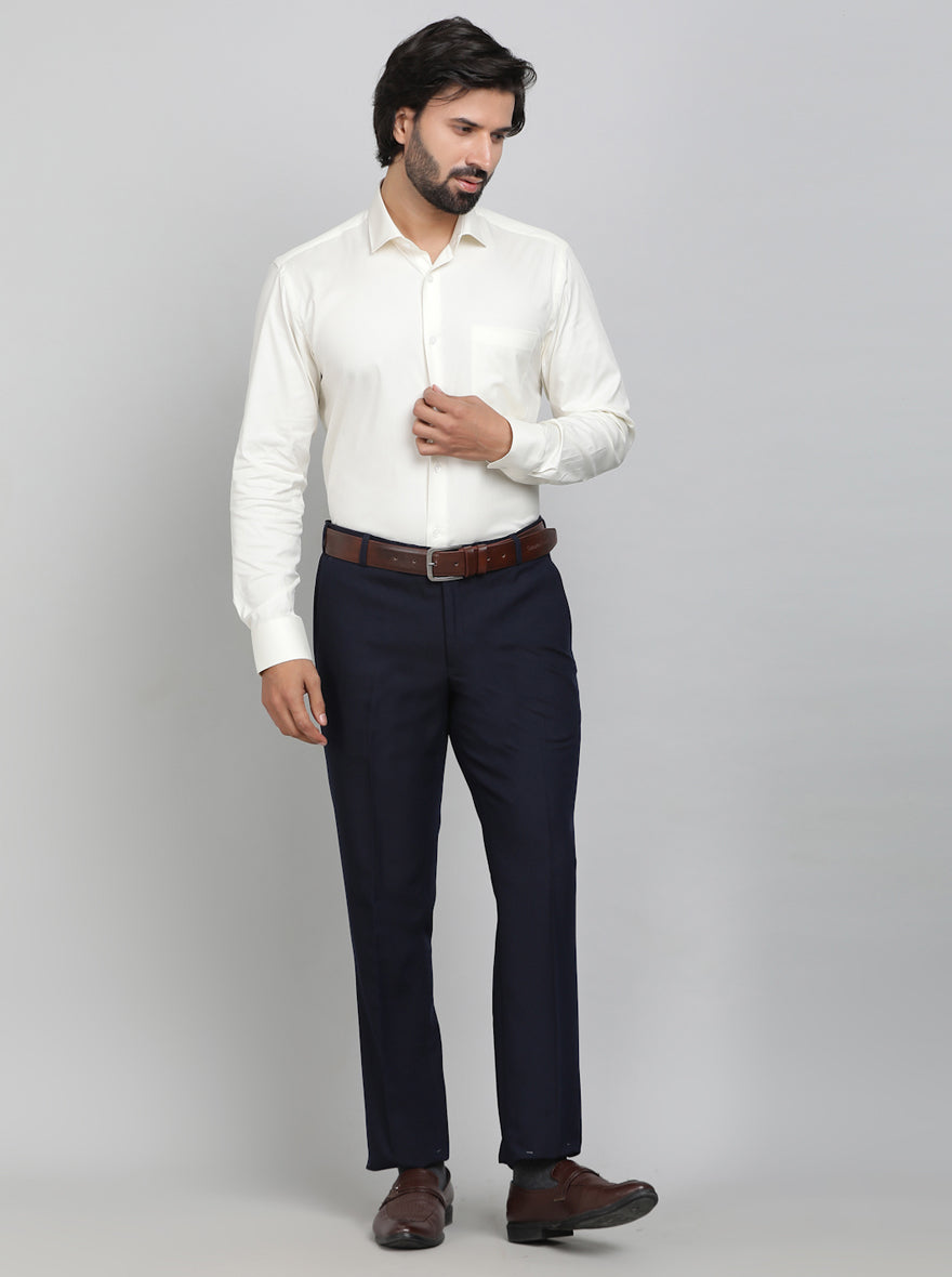Cream Solid Slim Fit Formal Shirt | Metal