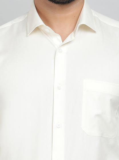 Cream Solid Slim Fit Formal Shirt | Metal