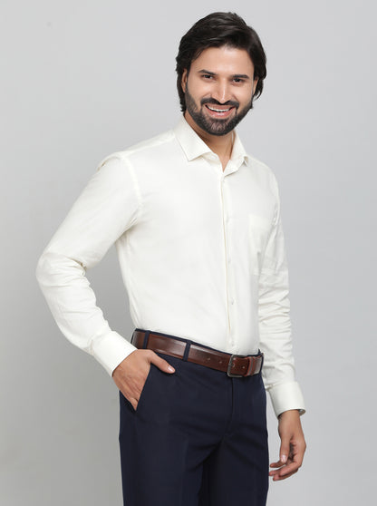 Cream Solid Slim Fit Formal Shirt | Metal