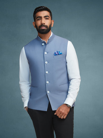 Blue Solid Regular Fit Modi Jacket | JB X JB