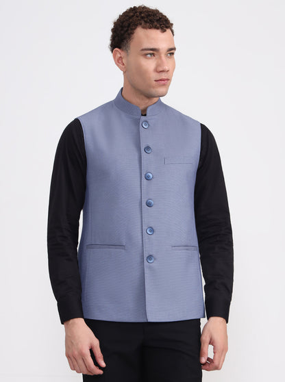 Blue Solid Regular Fit Modi Jacket | JB X JB