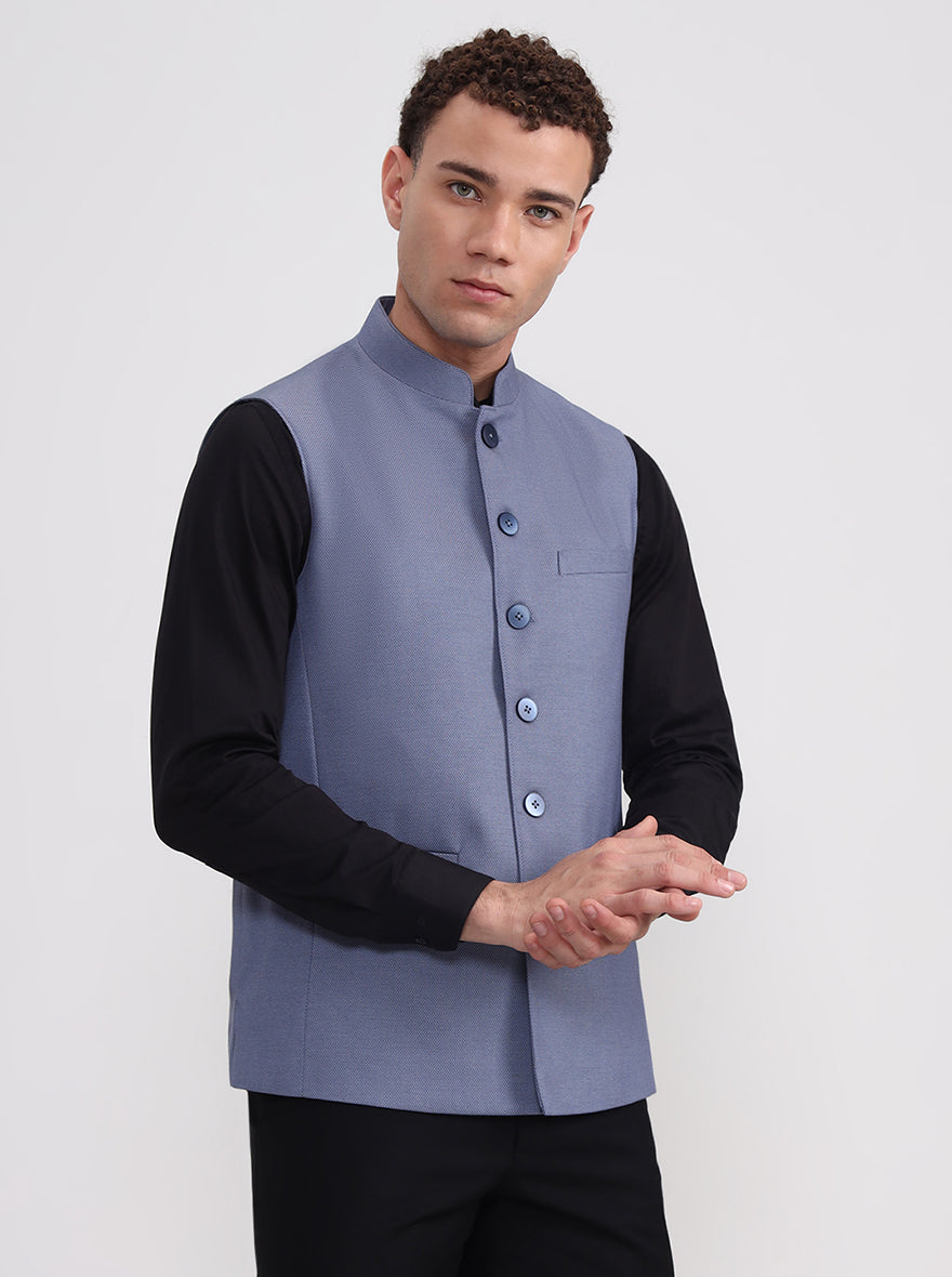 Blue Solid Regular Fit Modi Jacket | JB X JB