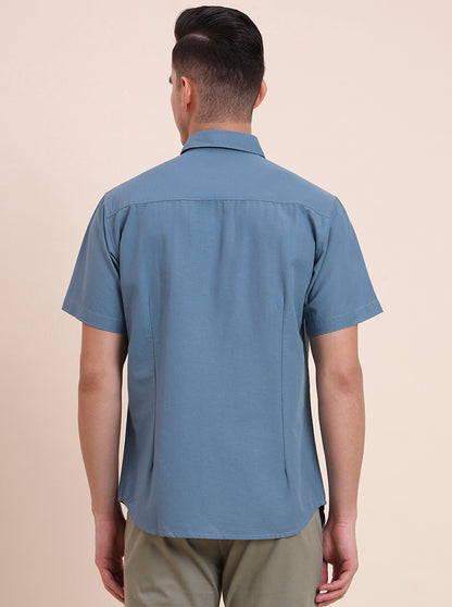 Dark Blue Solid Slim Fit Casual Shirt | Greenfibre