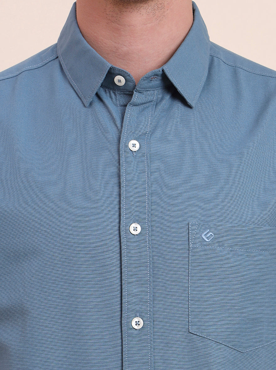 Dark Blue Solid Slim Fit Casual Shirt | Greenfibre