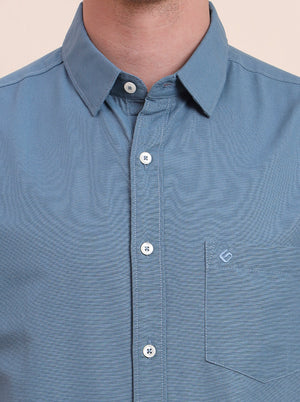 Dark Blue Solid Slim Fit Casual Shirt | Greenfibre