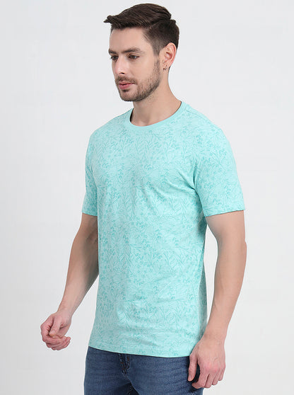 Ice Green Printed Slim Fit T-Shirt | JadeBlue