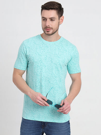 Ice Green Printed Slim Fit T-Shirt | JadeBlue