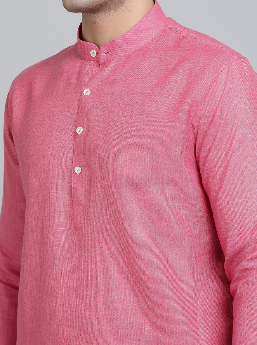 Pink Solid Regular Fit Modi Kurta | JadeBlue