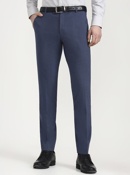 Blue Solid Super Slim Fit Formal Trouser | JadeBlue Youth