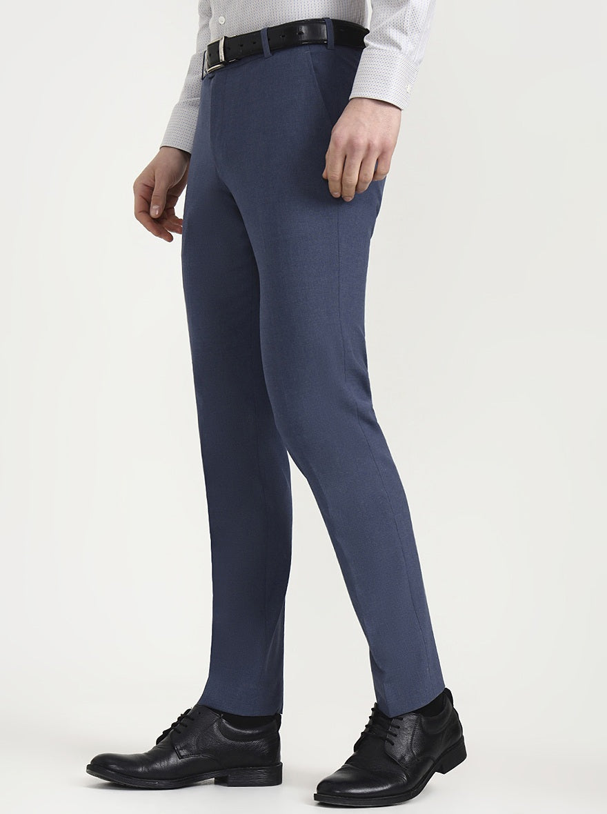 Blue Solid Super Slim Fit Formal Trouser | JadeBlue Youth