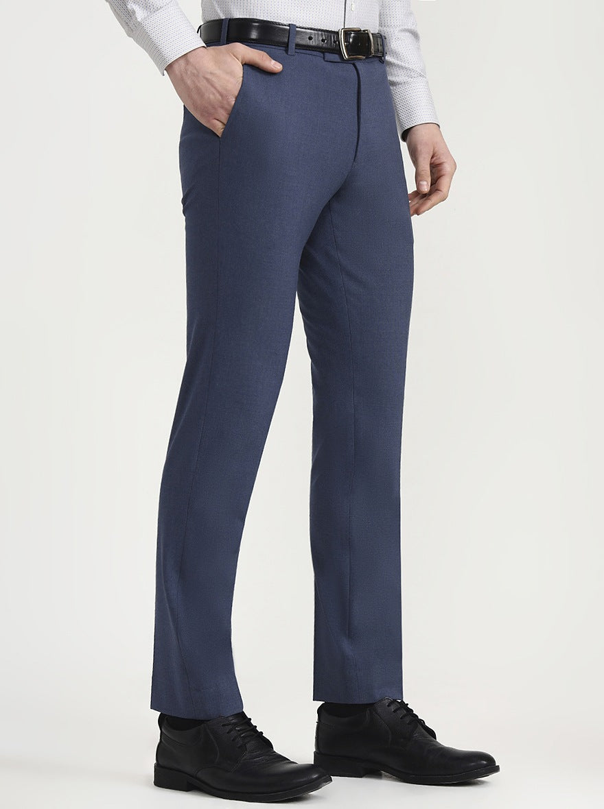 Blue Solid Super Slim Fit Formal Trouser | JadeBlue Youth