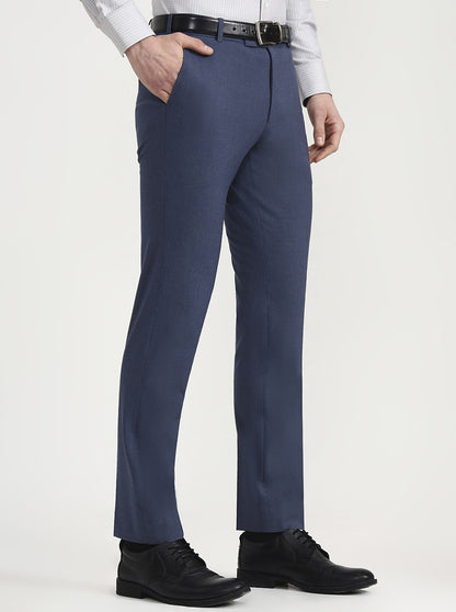Blue Solid Super Slim Fit Formal Trouser | JadeBlue Youth