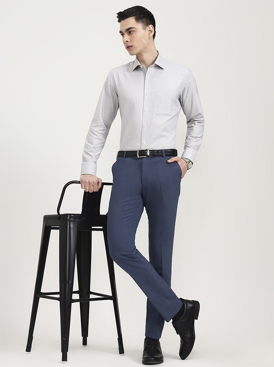 Blue Solid Super Slim Fit Formal Trouser | JadeBlue Youth