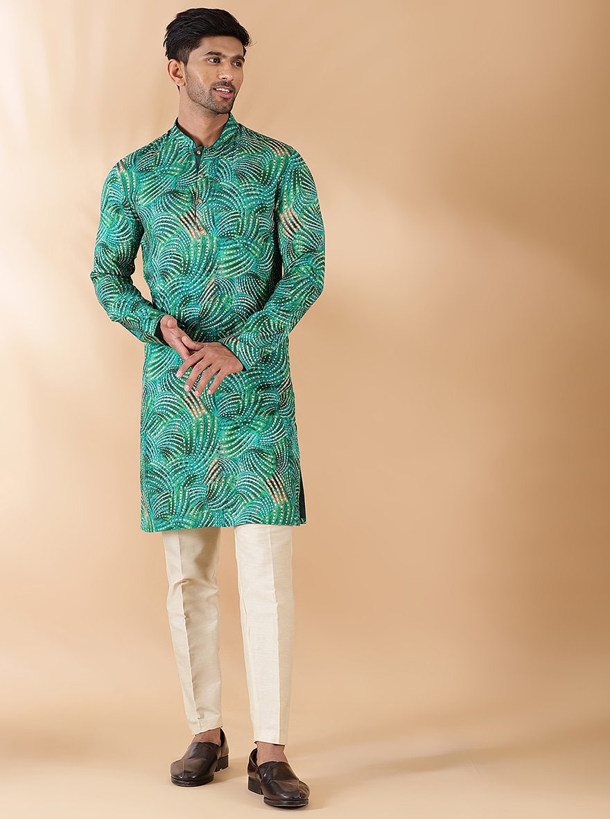 Green Printed Kurta | The Kurta Company
