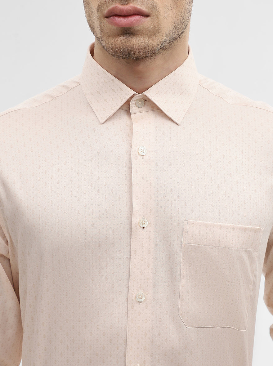 Beige Printed Regular Fit Formal Shirt | JadeBlue