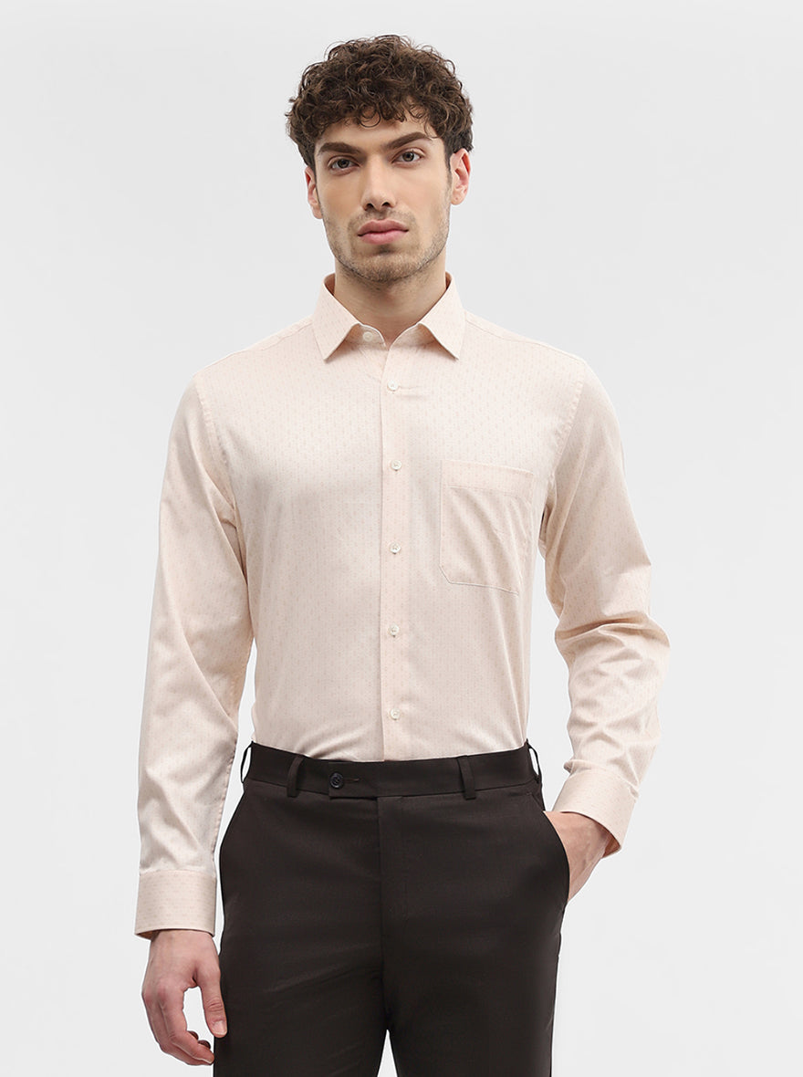 Beige Printed Regular Fit Formal Shirt | JadeBlue