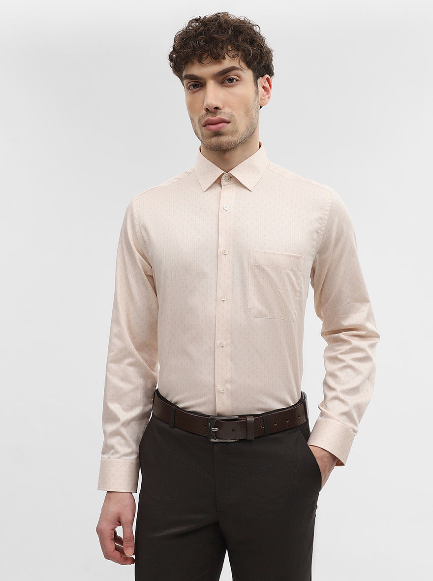 Beige Printed Regular Fit Formal Shirt | JadeBlue