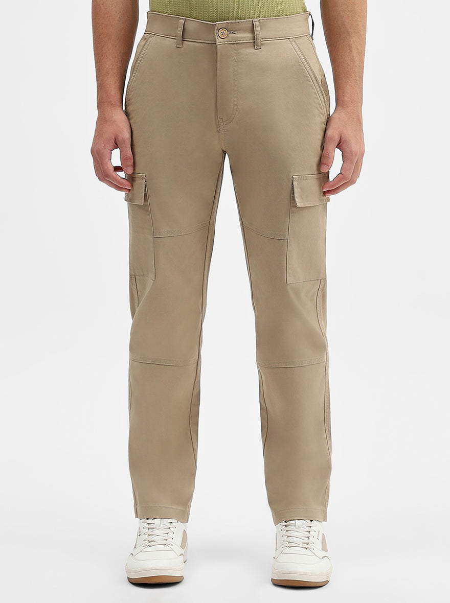 Khaki Solid Slim Fit Cargo Pant | JadeBlue