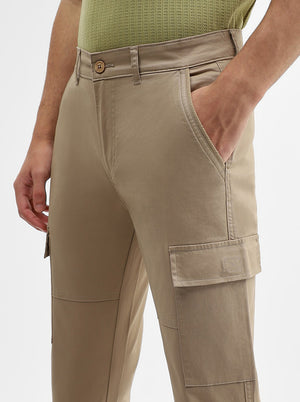 Khaki Solid Slim Fit Cargo Pant | JadeBlue