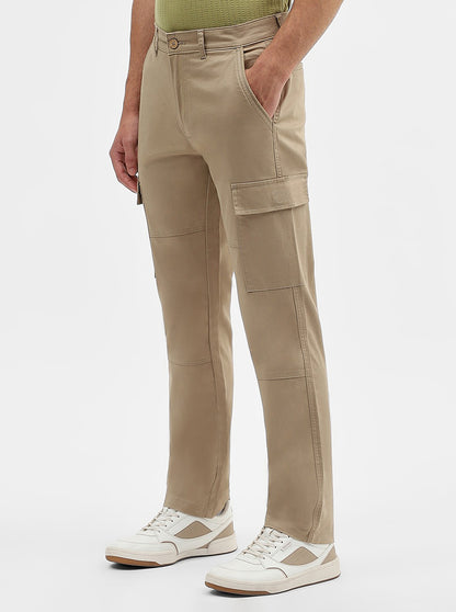 Khaki Solid Slim Fit Cargo Pant | JadeBlue