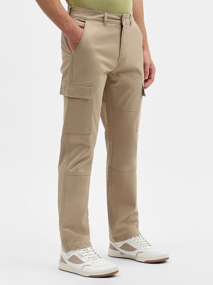 Khaki Solid Slim Fit Cargo Pant | JadeBlue