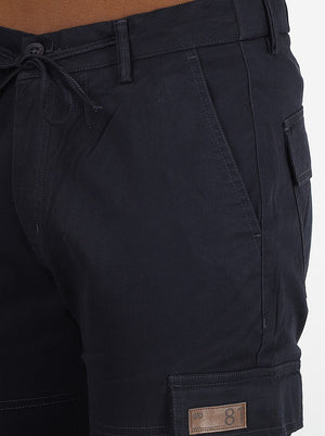 Navy Blue Solid Slim Fit Cargo Pant | JadeBlue
