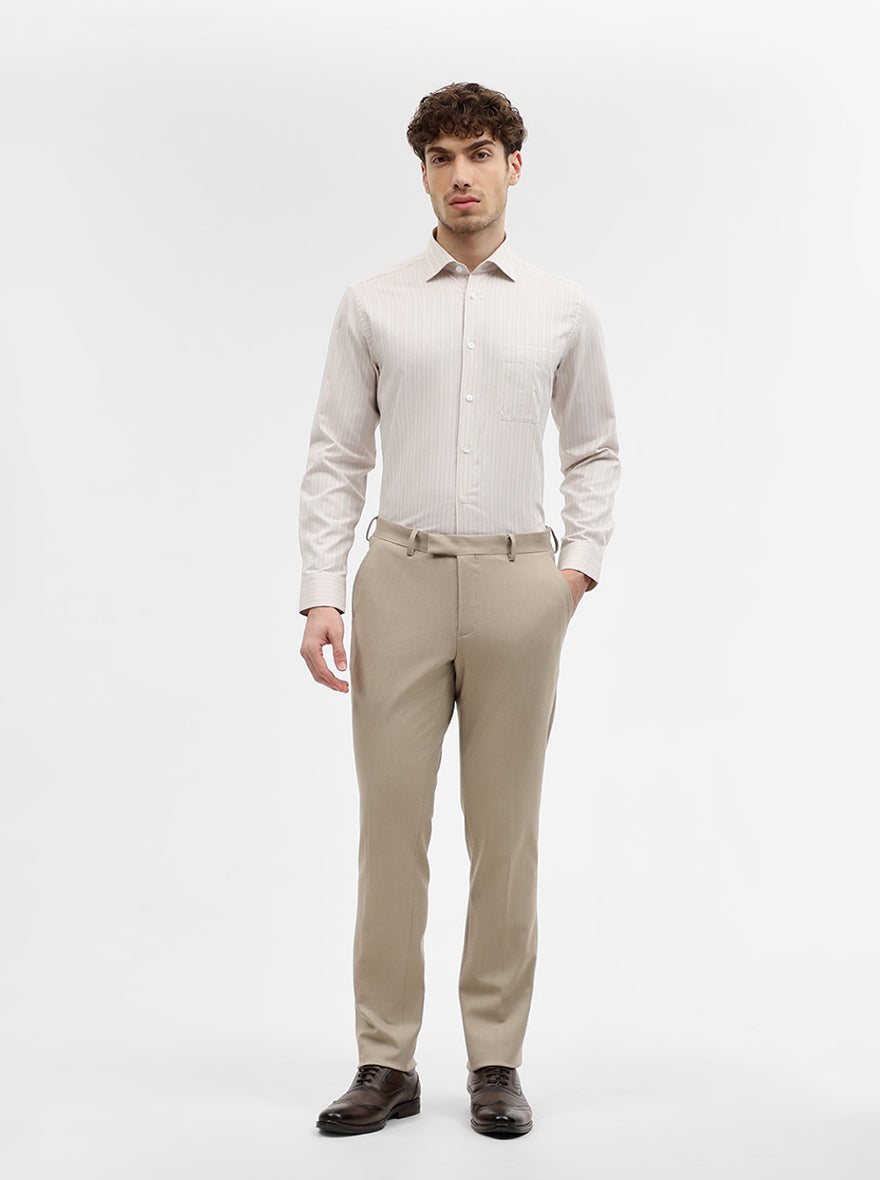 Cream Striped Regular Fit Formal Shirt | JadeBlue