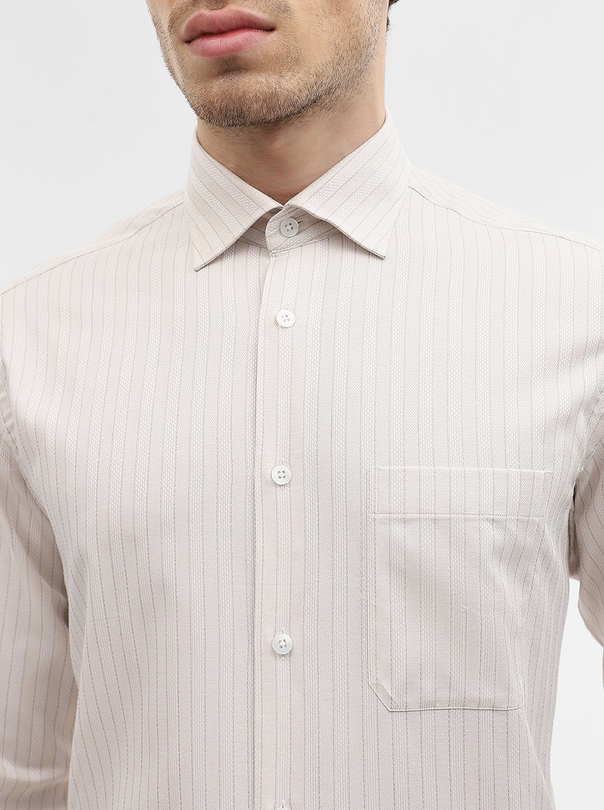 Cream Striped Regular Fit Formal Shirt | JadeBlue