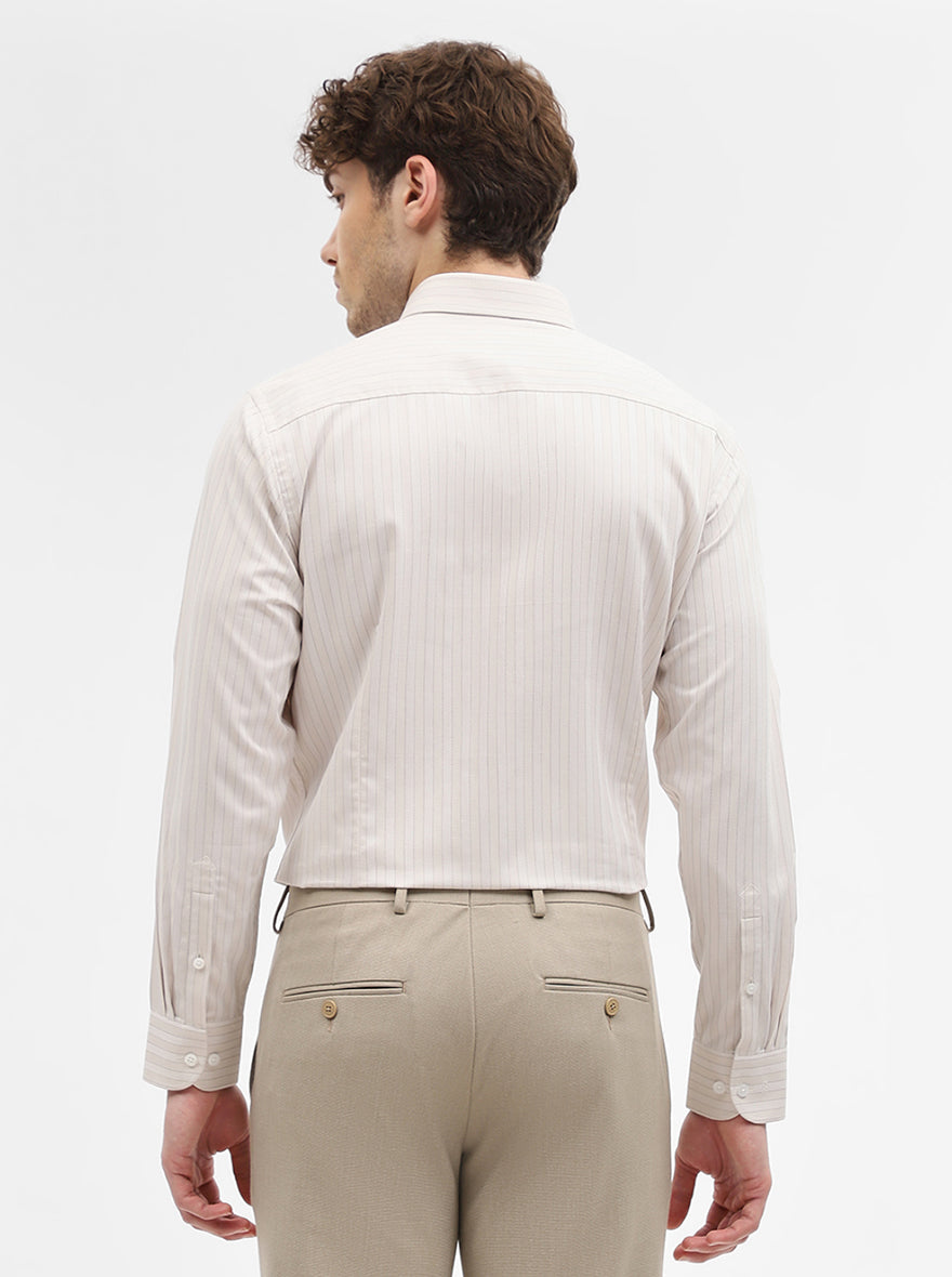Cream Striped Regular Fit Formal Shirt | JadeBlue
