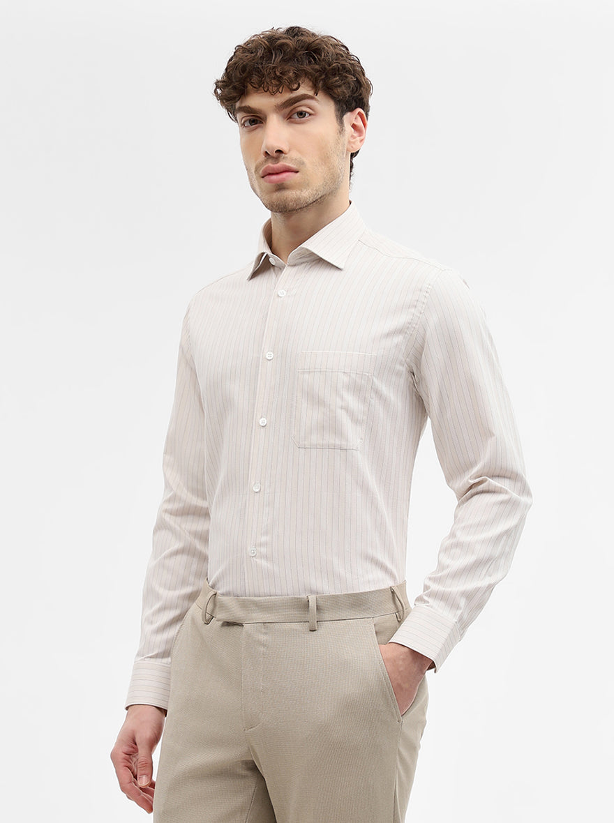Cream Striped Regular Fit Formal Shirt | JadeBlue
