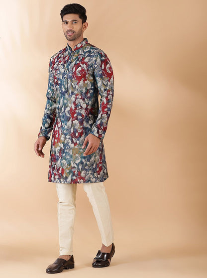 Blue Multi Printed Kurta | The Kurta Company