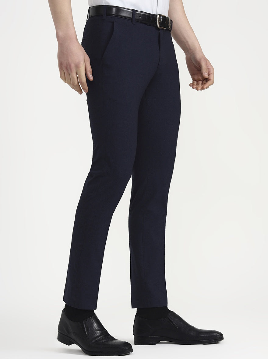 Blue Solid Super Slim Fit Formal Trouser | JadeBlue Youth