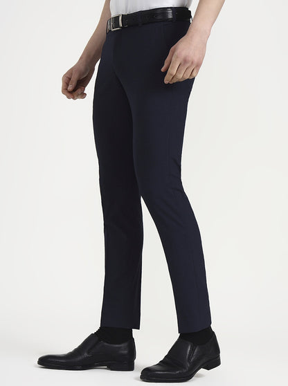 Blue Solid Super Slim Fit Formal Trouser | JadeBlue Youth