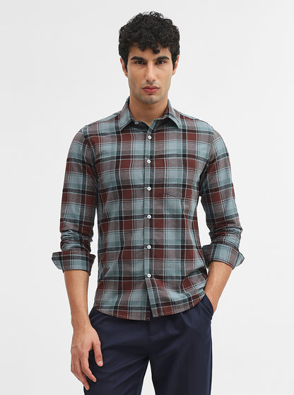 Green & Brown Checked Slim Fit Casual Shirt | Greenfibre